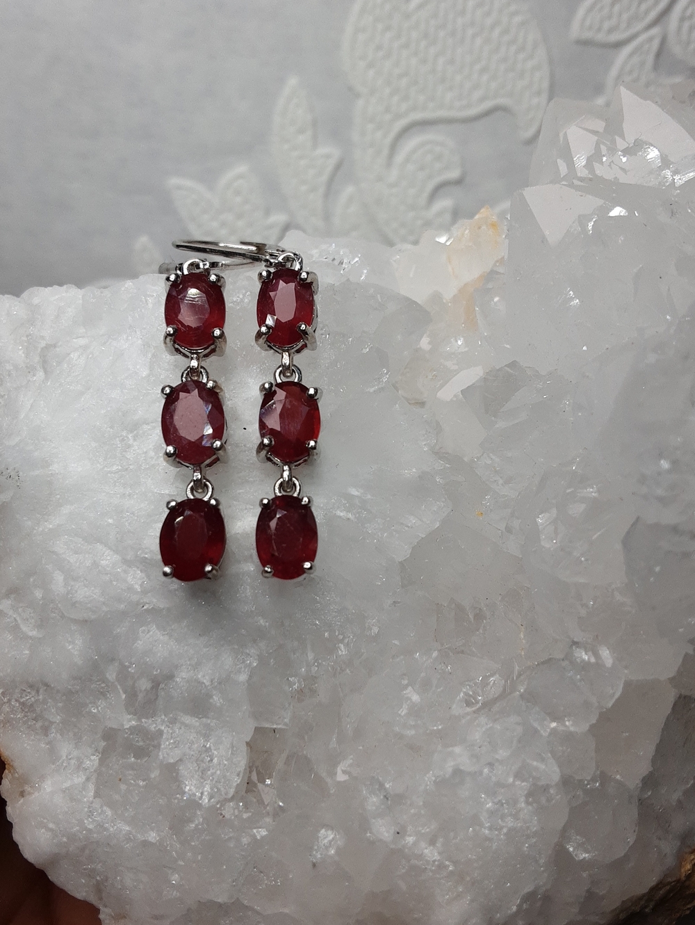 925 Cherry Red Ruby Drop Earrings.